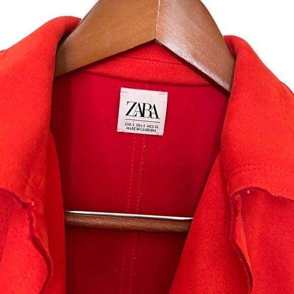 Zara Orange Open Front Side Pockets Business Formal Dress Long Midi Pea Coat - Picture 6 of 6